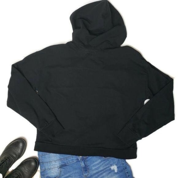 Bebe NWT Sport Black Rhinestone Logo Pullover Hoodie Womens Sweatshirt Large - Picture 3 of 5